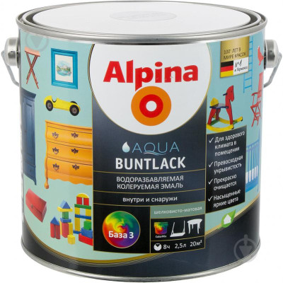 Емаль для тонування для дерева та металу Alpina Aqua Buntlack SM /мат. B3 2,35л