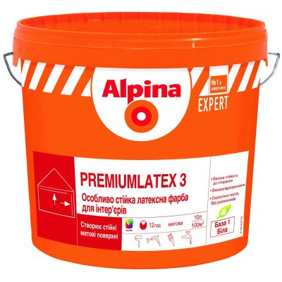 Фарба латексна Alpina EXPERT Premiumlatex 3 E.L.F. B1 10л